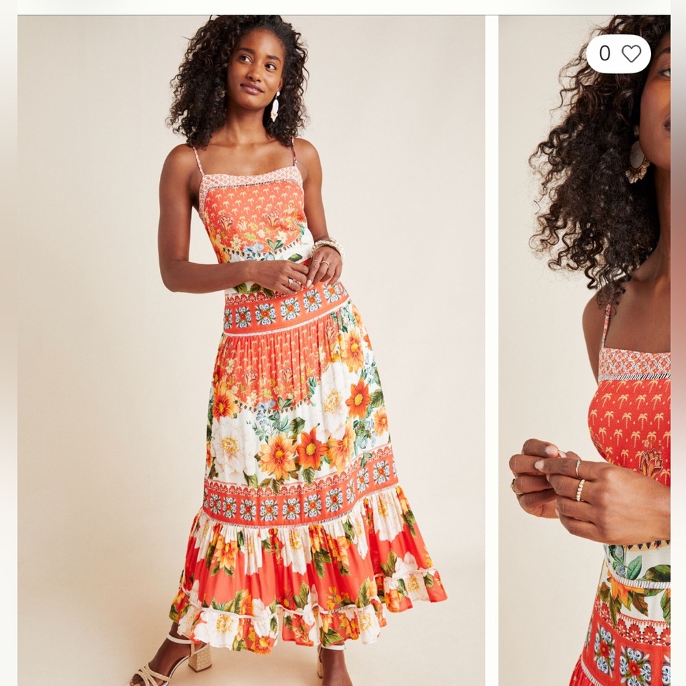 Farm Rio Loraine Maxi Dress with Orange and White Pattern size small